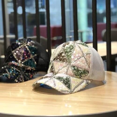 High Quality Peaked Cap Summer Thin Section Female New Geometric Sequined Mesh Hat Female Summer Sunshade Baseball Cap Sunscreen