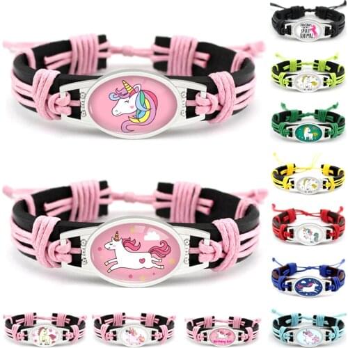 Unicorn Flamingos Leather Bracelets 25*18mm Glass Cabochon Charm Women Men Unisex Fashion Jewelry Best Friends Party Gift