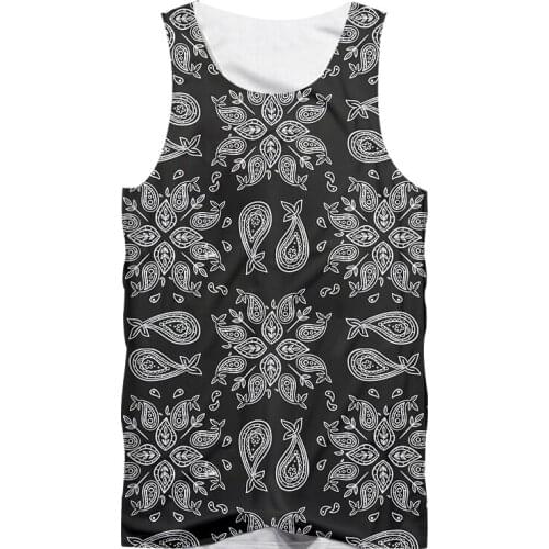 Mens 3D Tank Top Black Paisley Bandana Pattern Print Casual Plus Size Sweatshirt Mens Fitness Sleeveless Shirt Dropshipping