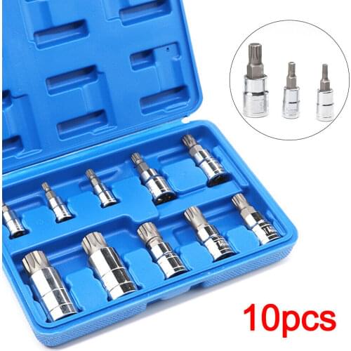 10PCS Chrome Vanadium Steel Pressure Batch Sleeve Group Sets Sleeve Head Machine Motor Socket Set