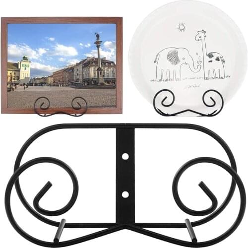 Black Metal Wall Mount Display Easel Horizontal Plate Rack Plate Hanger Vertical Plate Stand Holders Picture Frame Stand forWall
