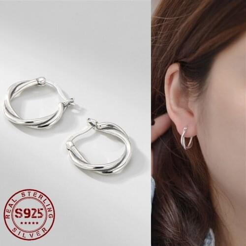 Real 925 Silver Hoop Earring Retro Geometry Weave Twist Women Earrings Hypoallergenic Sterling Silver Earrings Women Accessories