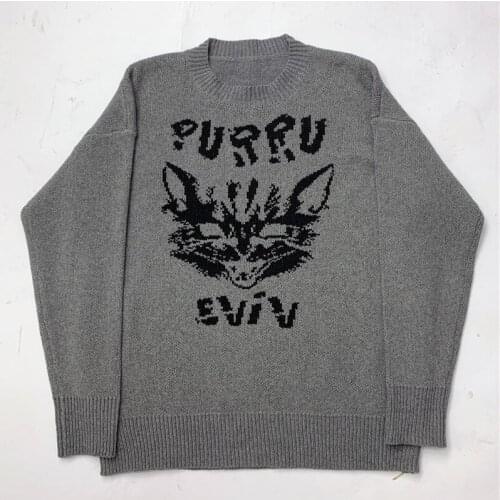New Autumn Sweater Women College Style Sweater Harajuku Cartoon Cat Sweater Loose Knit Sweater Wool Sweater Fashion Man Sweater