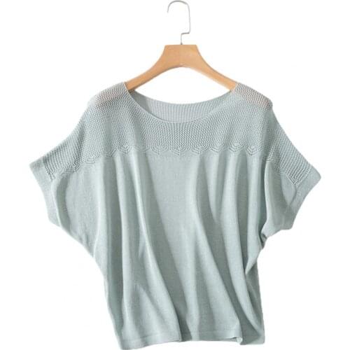 New Stylish Summer Blouse Bat Sleeve Oversize Female Ladies Hollow Out Short Sleeve Blouse for Work Streetwear