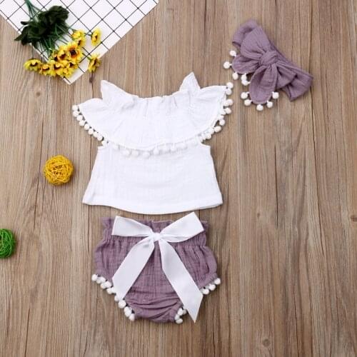 Newborn Infant Baby Girls Clothes Ruffle Tops T-Shirt+Shorts Summer Sleeveless Girls Outfit Clothing Set
