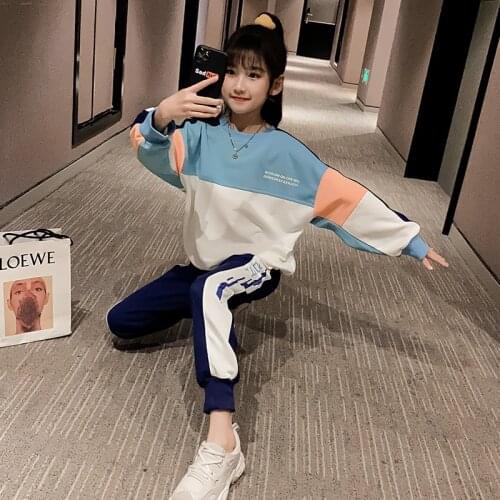 Girls' Autumn Sports Suit 2020 New Korean-Style Stitching Sweater for Children 2pcs Sweatshirts Tops+ Casual Pants Sportswear