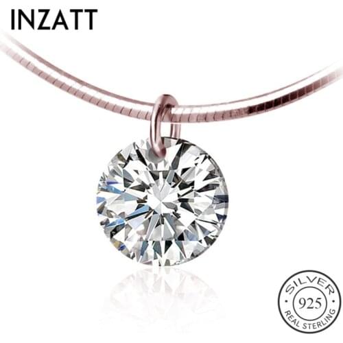 INZATT Real 925 Sterling Silver Zircon Round Choker Necklace For Fashion Women Birthday Party Fine Jewelry Cute Accessories