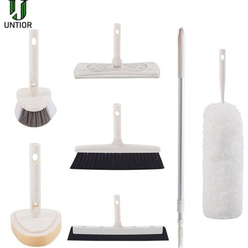 UNTIOR Free Hand Washing Flat Electrostatic Mop with Removable Retractable Rod Floor Wiper Tile brush Household Cleaning Set