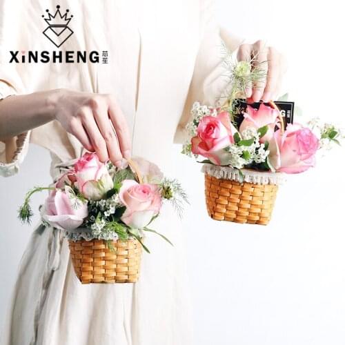 1pcs Portable mini flower basket woven flower arrangement material packing box green plant flower holder succulent planter