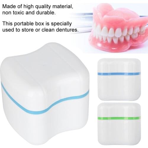 Portable Small Water-Resistant Denture False Teeth Store Cleaning Storage Case With Filter Screen Container Dental Appliance Box