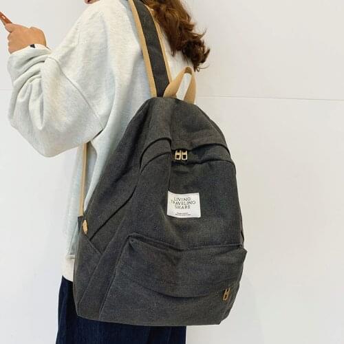 HOCODO Fashion Backpack Female Backpack Women Shoulder Canvas School Bags For Teenage Girls Pure Color Leisure Travel Backpack