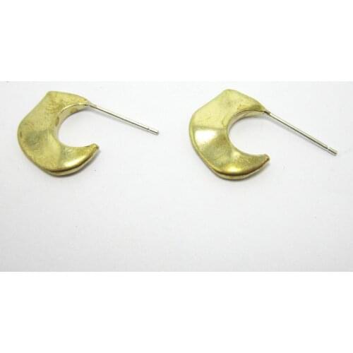 Brass earring post Ear studs 15x12x2mm Brass moon earrings findings small 925 silver needle-2pcs R1093