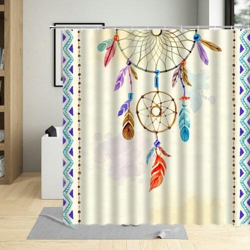 Nordic Miracille Dreamcatcher Pattern Bathroom Curtains Retro Dreamnet Feather Home Decor Bathtub Shower Curtain With Hooks