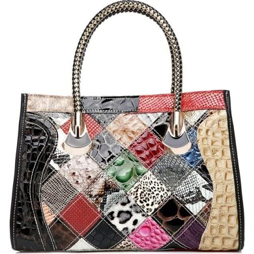 Beautiful Colorful Patchwork Patent Leather Women Leather Handbags Unique Brand Designer Shoulder Messenger Bags Cowhide Totes