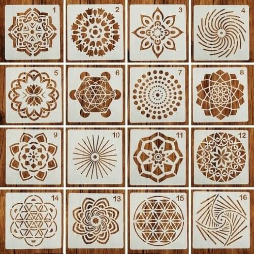 16PCS Mandala Dotting Stencils Template Dot Painting Templates Art Tools for DIY Rocks Stone Wall Art, Canvas,Furniture Painting
