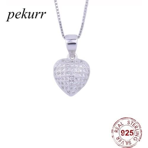 Pekurr 925 Sterling Silver Paved Zircon Stripe Heart Necklace For Women Big Love Heart Pendants Choker Fashion Jewelry Gift