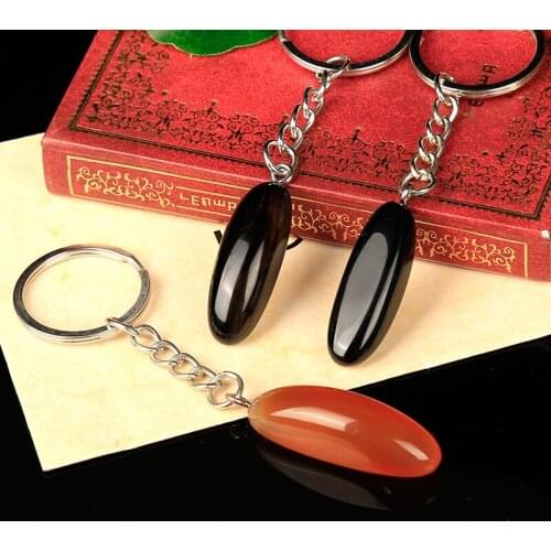 1PC Smooth yellow agate and obsidian key chain manual polishing crystal point home mineral nordic home decoracion moderno gift