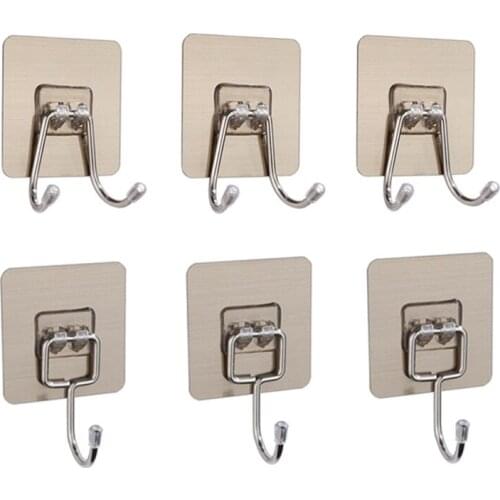 1PC Punch-free Sticky Hooks Non-marking Stickers Stainless Steel Towel hooks Key Holder Multifunctional Wall Hooks For Kitchen