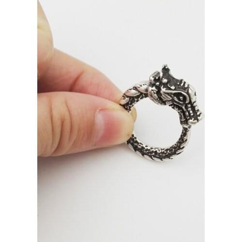 1pcs hot sale high quality antique silver plated new fashion men jewelry dragon ring birthday as gift