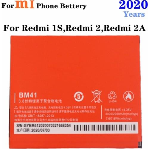 2020 BM41 Battery 2050mAh For Xiaomi Hongmi Redmi 2,Redmi 2A,Redmi 1S Phone Battery High Quality Replacement Batteries