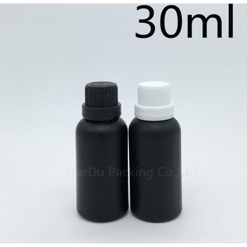 40pcs 30ML Black Frosted Glass Bottle 30cc Vials Essential Oil Bottle white tamper evident cap Perfume bottle