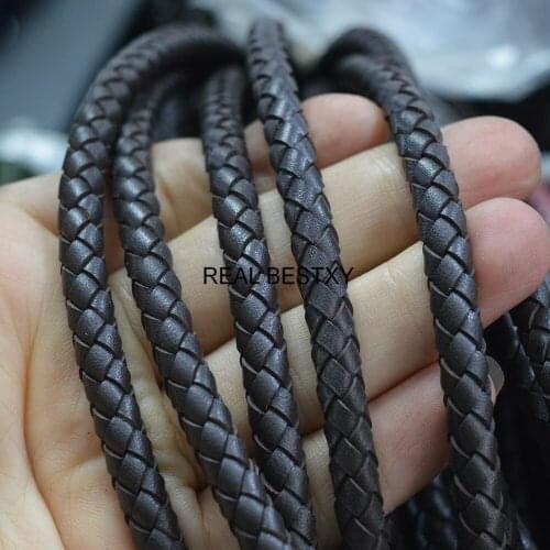 5m/Lot Approx:6mm Light Brown Braided Leather Cord for Pendants Cow Leather Bracelet Rope for DIY Jewelry Making Necklace Cords