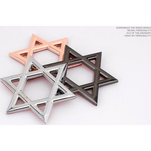 5 Pieces Chrome Metal Star of David Car Fender Emblem Badge Decorations Gold Hexagram Five-poited Car Styling Stickers