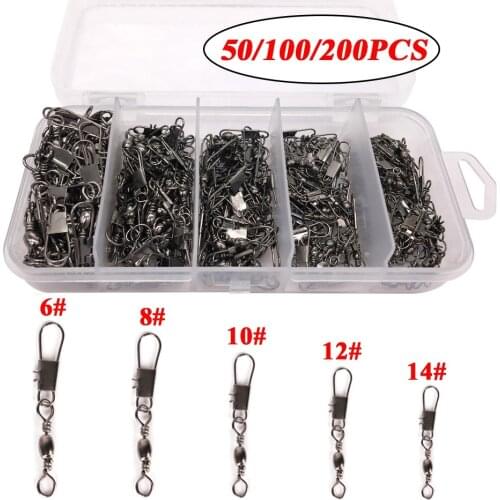 50pcs/100pcs/200pcs Stainless Steel Fishing Connector Pin Bearing Rolling Swivel 6# 8# 10# 12# 14