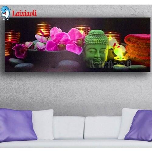 Large size 5d diamond painting pink Orchid Buddha zen stone Diamond Embroidery Cross Stitch rhinestone Painting home decoration