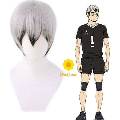 Anime Haikyuu!! Kita Shinsuke Cosplay Short Black Gray Wig Haikyu Heat-resistant Fiber Hair with Wig Cap Party Role Play