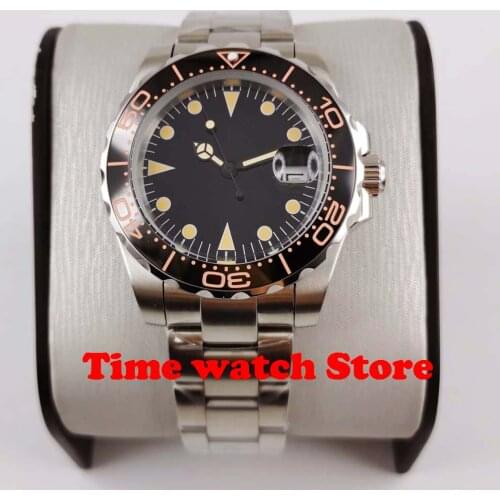 BLIGER 40mm Miyota 8215 automatic Mens watch sapphire glass date display black strile dial oyster bracelet ceramic bezel
