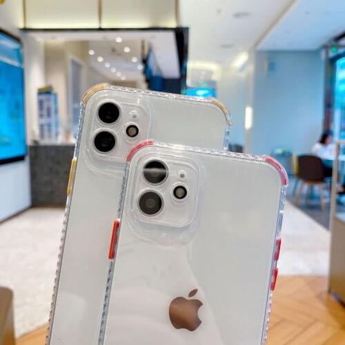 Contrasting color TPU Phone case For iPhone 12 11 pro max mini fine hole button transparent soft shell protective cover