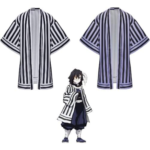 Demon Slayer Iguro Obanai Cloak Haori Kimetsu no Yaiba Kimono Black Purple White Uniforms anime Cosplay Capes 2 Colors