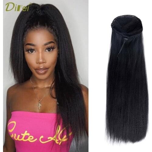 DIFEI Long Yaki Synthetic Ponytail 22 inch Long Draw String Ponytail with Clips in High Puff Ponytail Hair Exte