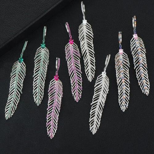 LARRAURI Elegant Full CZ Cubic Zirconia Drop Dangle Earrings Trendy Women Leaves Earrings Bridal Wedding Party Show Jewelry