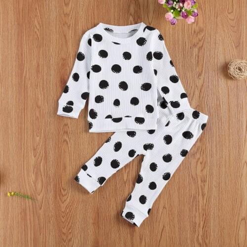 Emmababy 2Pcs Newborn Baby Clothes Polka Dot Pattern Long Sleeve Round Neck Pullover Long Pants Outfits Newest Clothes Baby