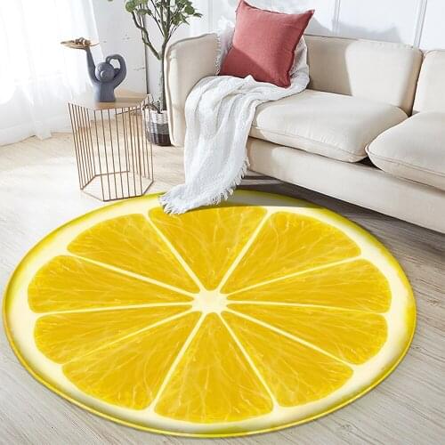 Fruit Lemon Pattern Flannel Carpet Round Area Floor Mat 3D Rug Non-slip Mat Dining Room Living Room Soft Bedroom Carpet