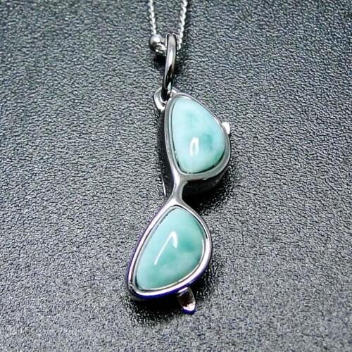 Hot Selling Natural Dominica Larimar Sunglasses Pendant in 925 Sterling Silver Womens Pendant Necklace For Gift