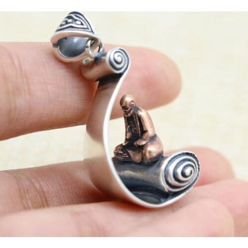 Pure silver handicrafts retro necklace pendant drop satori dharma Male and female Thai silver craft qi car accessories