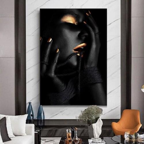 African Black And Gold Woman Sexy Poster Prints Canvas Painting Wall Art Picture For Living Room Home Decor Scandinavian Cuadros