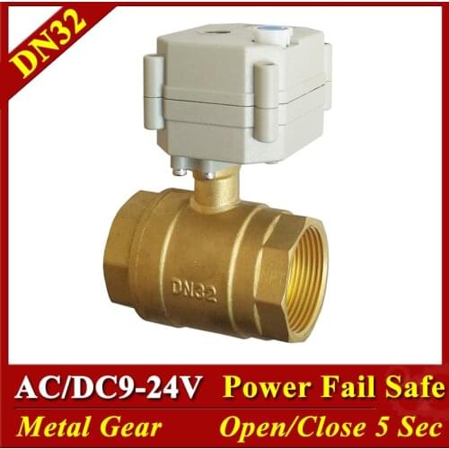 Normally Close Valve Brass DN32 2 Way 1-1/4'' Water Electric Normally Open Valves AC/DC9-24V Metal Gear With Manual Override