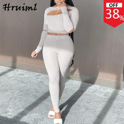 New Two Piece Set Women Solid Color Matching Sets for Women Casual Pullover Hollow Out Elastic Waist Sweatsuits for Women