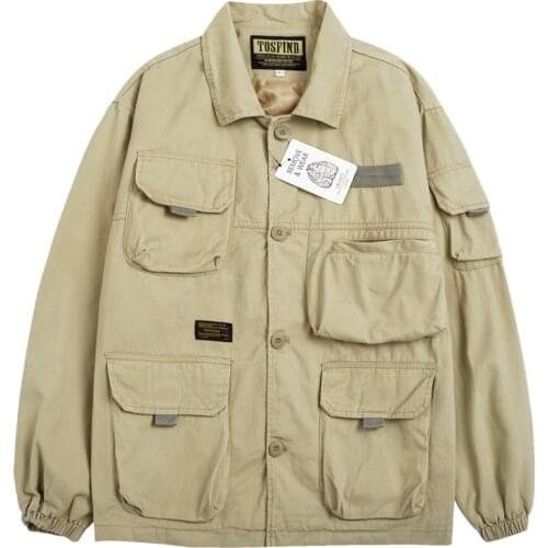 Autumn Mens New Multi-pocket Casual Tooling Coat Outdoor Camping Climbing Trekking Hunting Lapel Single-breasted Couple Jacket