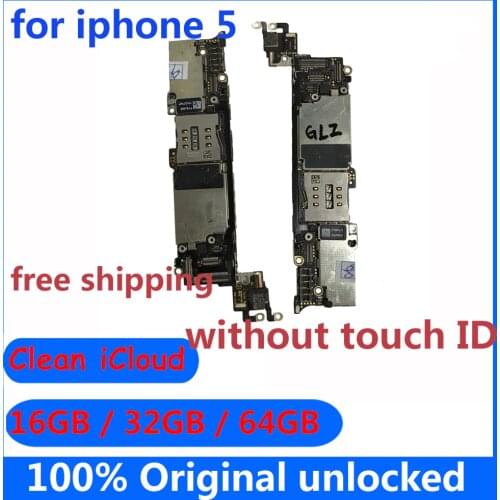 Motherboard for iphone 5 100% Original unlocked Full chips for iphone 5 Mainboard without Touch ID Free shipping 16GB 32GB 64GB