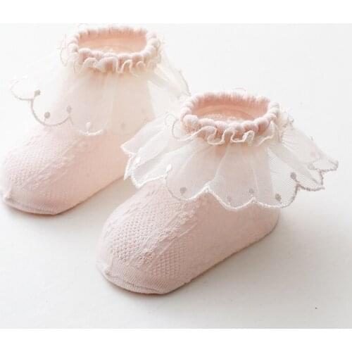 Cute Cotton Lace Baby Socks For Toddle Baby Girl Autumn Winter Warm Socks Floor Socks Non-Slip Pink/White Ankle Princess Sock