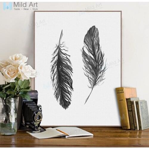 Minimalist Modern Abstract Black White Feather Poster Prints Nordic Style Living Room Wall Pictures Home Decor Canvas Paintings