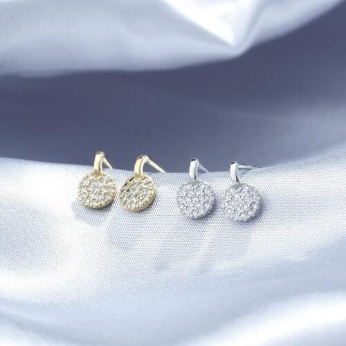 Fashion Simple Round Full Zircon Stud Earrings for Cocktail Party Womens Crystal Earrings Silver Color Earrings Fine Jewelry