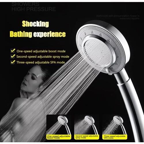 3 Mode Shower Water Pressure Shower Head Removable Wash Spray Booster Shower Head Adjustable Water Saving Shower Head