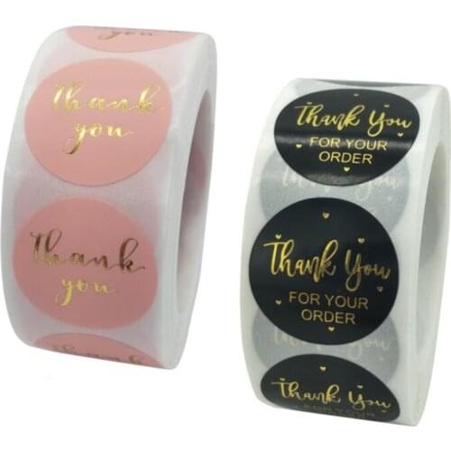 New 500pcs/1inch Round Pink Thank You for Your Order Sticker Heart Thanks For Shopping Small Shop Local Handmade Labels Stickers