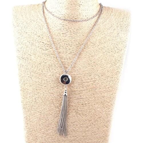 New ! Free shipping long Chain Necklace with tassel fit for 1.8-2cm metal button necklaces Jewelry